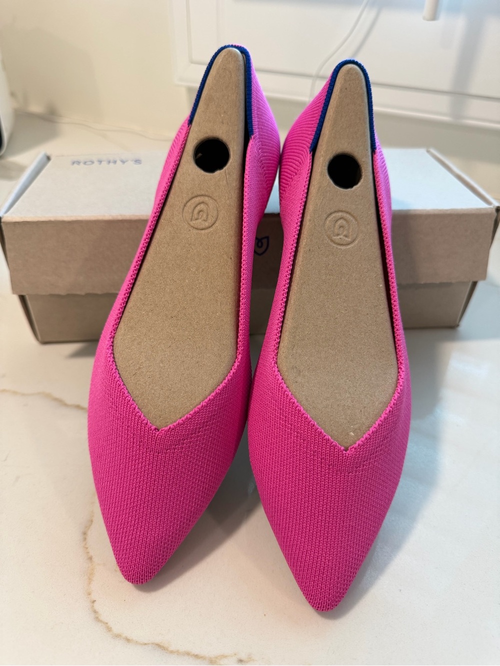 Rothy's Pink Pointed Knit Ballet Flats